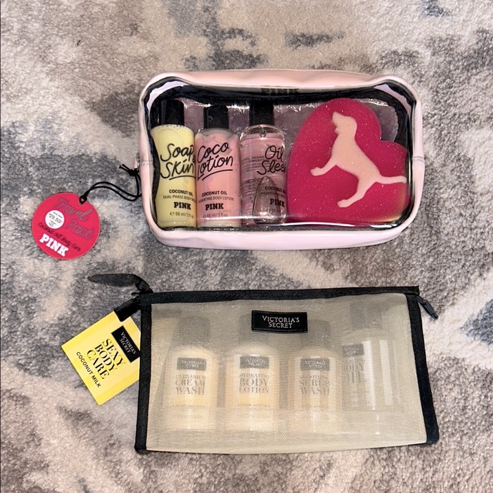 Victoria's Secret Travel Set with Pink Dog Loofah